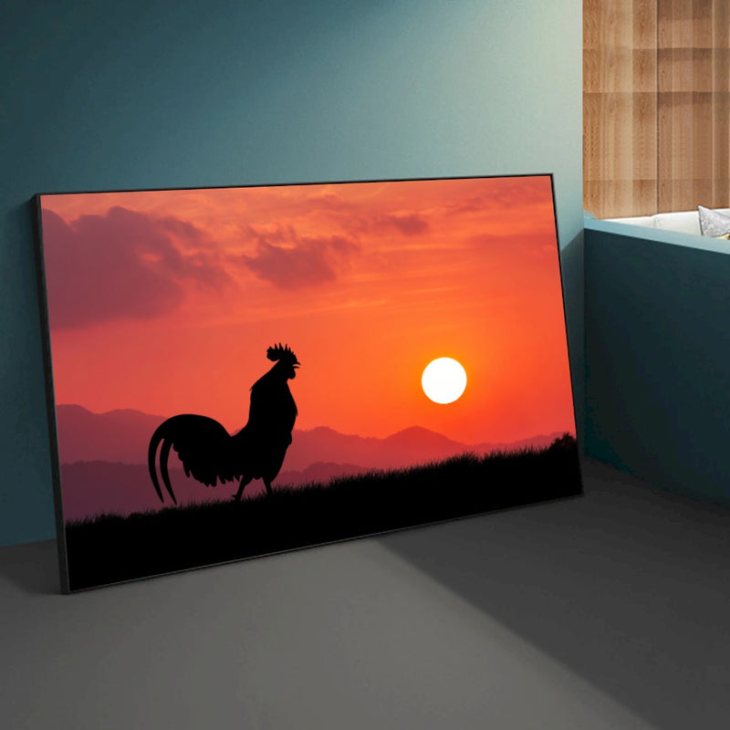 Quadro Galo Cantando Nascer Do Sol