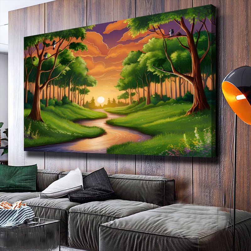 Quadro Paisagem Rural Estilo Desenho